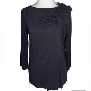 Anne Klein Black Blouse with Leaf Detail